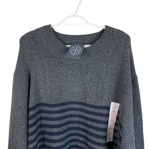 NEW‎ St Johns Bay Mens Crewneck Sweater 2XL Gray Blue Striped Cotton Blend